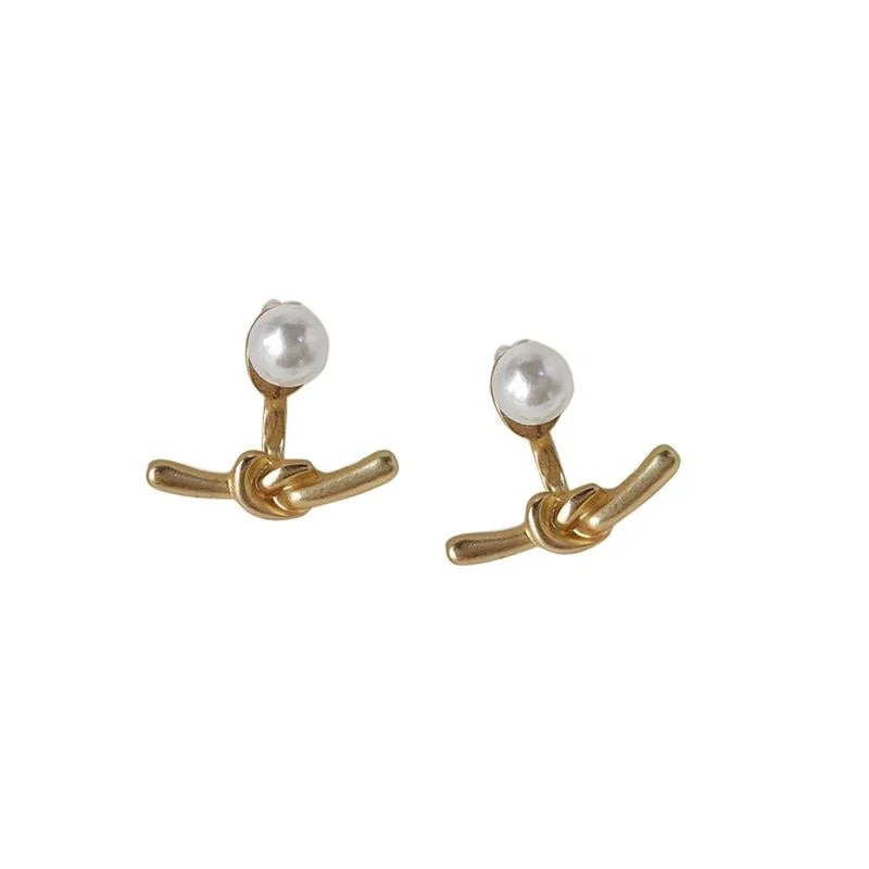 14K Plated Rope Knot Stud Earrings, Minimalist Geometric Korean Style Jewelry