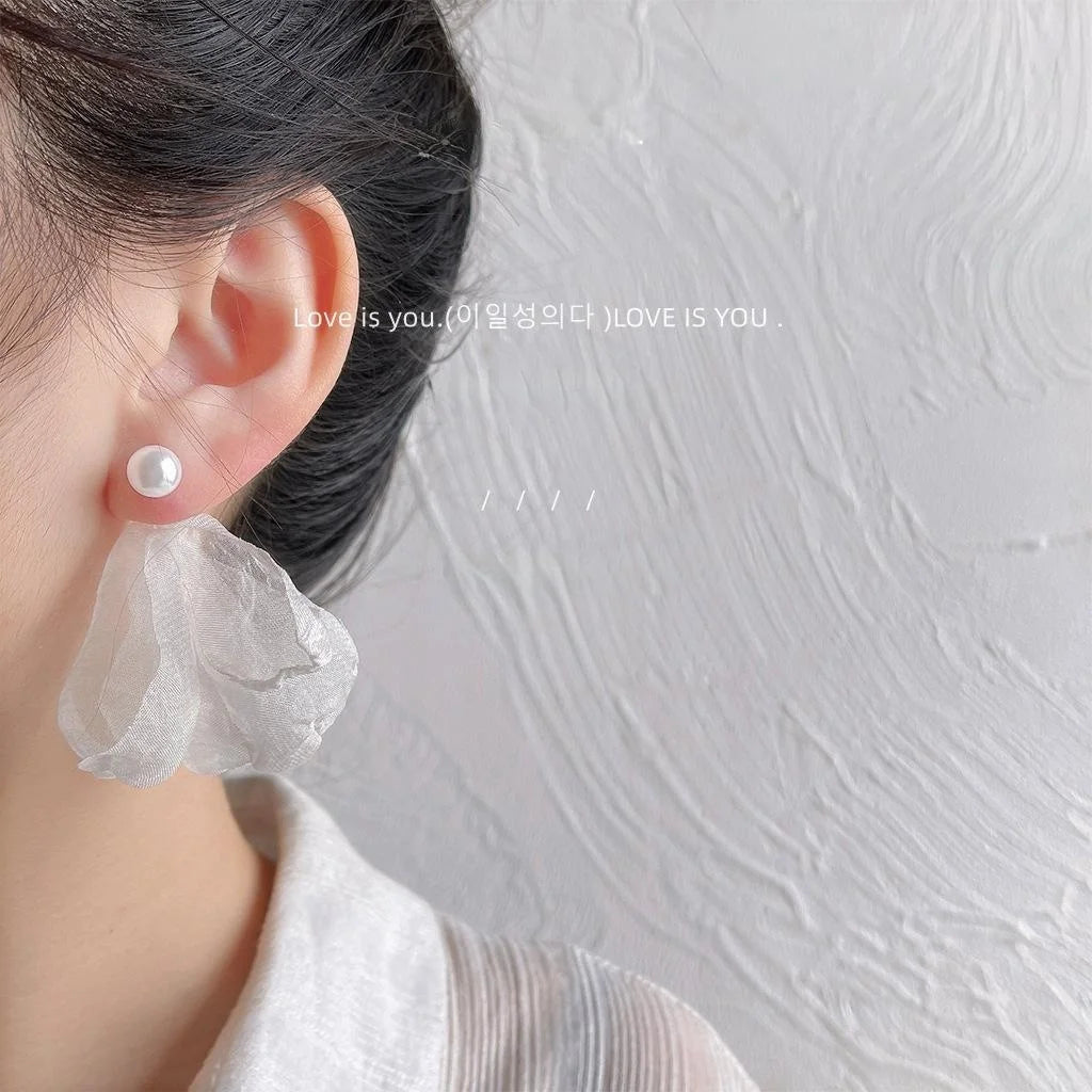 Forest Fairy Floral Lace Mesh Stud Earrings Silver Plated Pin Korean Handmade Summer Jewelry