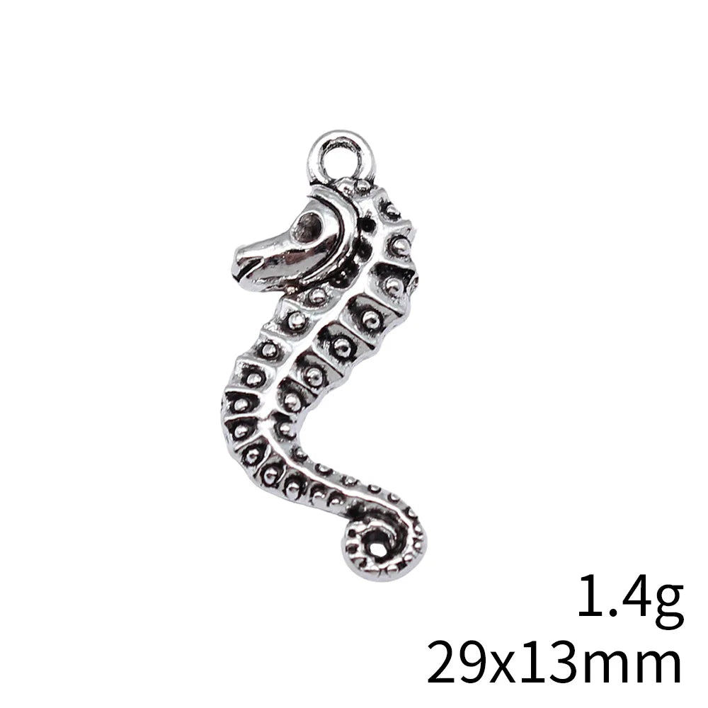29x13mm 1.4g Antique Silver Zinc Alloy Seahorse Charm Pendant for DIY Ocean Theme Jewelry Making