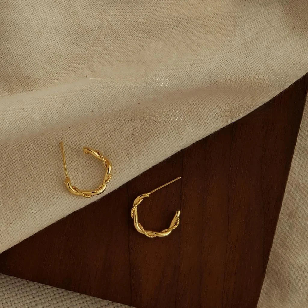 14K Gold Plated Copper C-Shaped Hoop Earrings Minimalist Geometric Daily Wear Ear Jewelry
