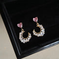 Light Luxury Copper Zircon Moon Heart Geometric Drop Earrings