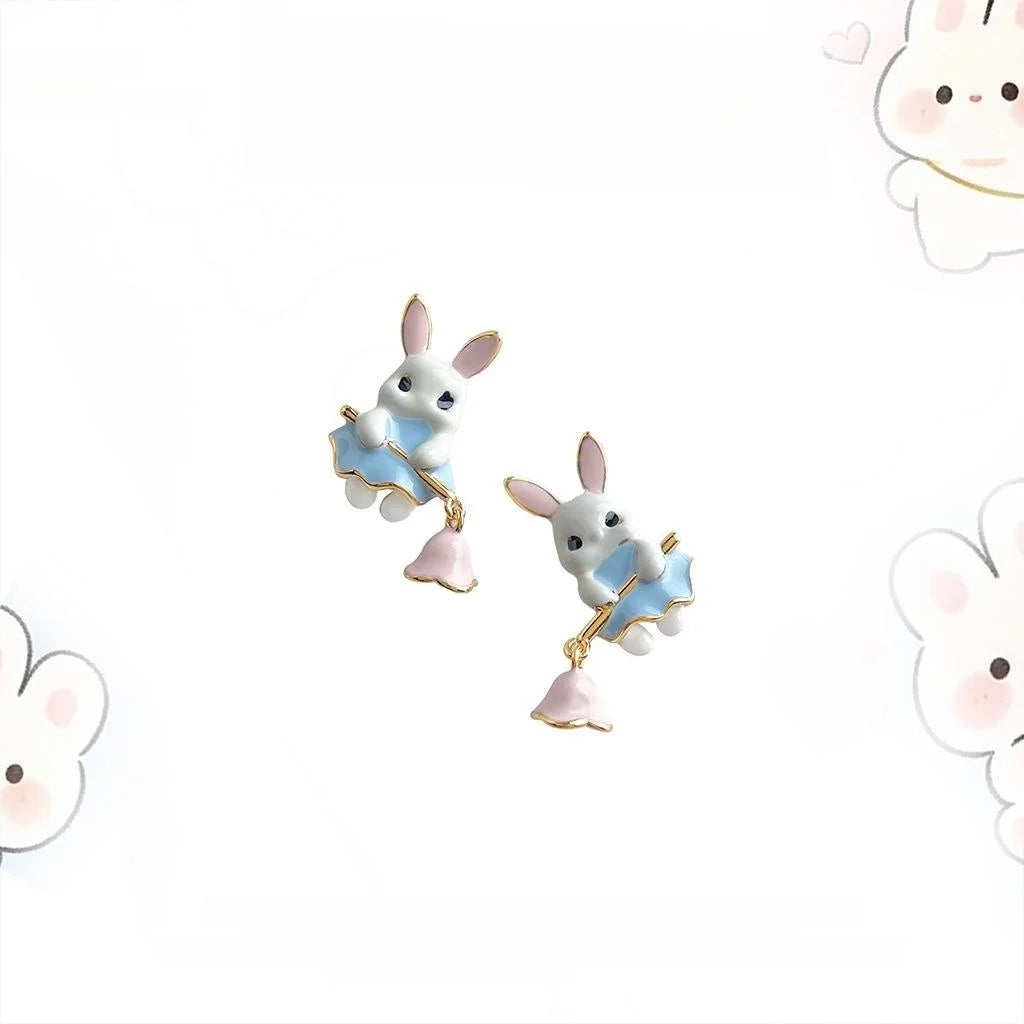 Cute Rabbit Fairy Enamel Hand Painted Eco-Friendly Copper Lolita Stud Earrings