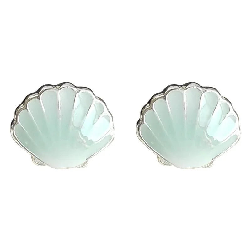 Ice Clear Shell Copper Stud Earrings Geometric Drip Enamel Fresh Daily Summer Jewelry