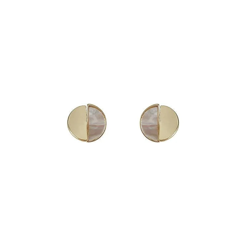 14K Plated Shell Round Stud Earrings Irregular Geometric Copper Jewelry