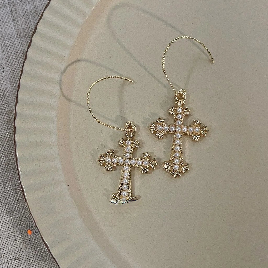 14K Plated Copper Cross Drop Earrings Sweet Cool Geometric Ear Jewelry