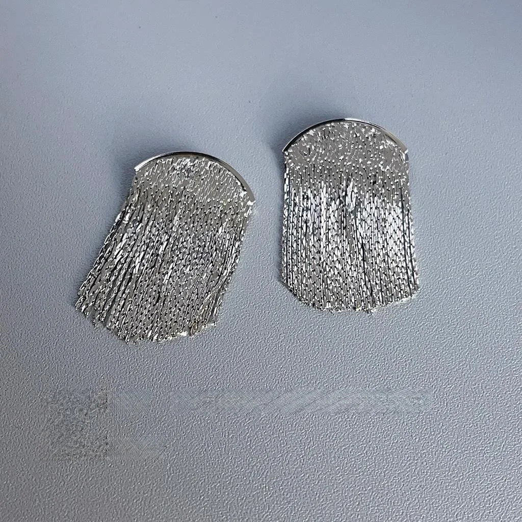 High Quality Copper Silver Plated Geometric Tassel Stud Earrings Elegant Fashion Jewelry