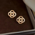 Light Luxury Geometric Floral Auspicious Knot Zircon Copper Stud Earrings