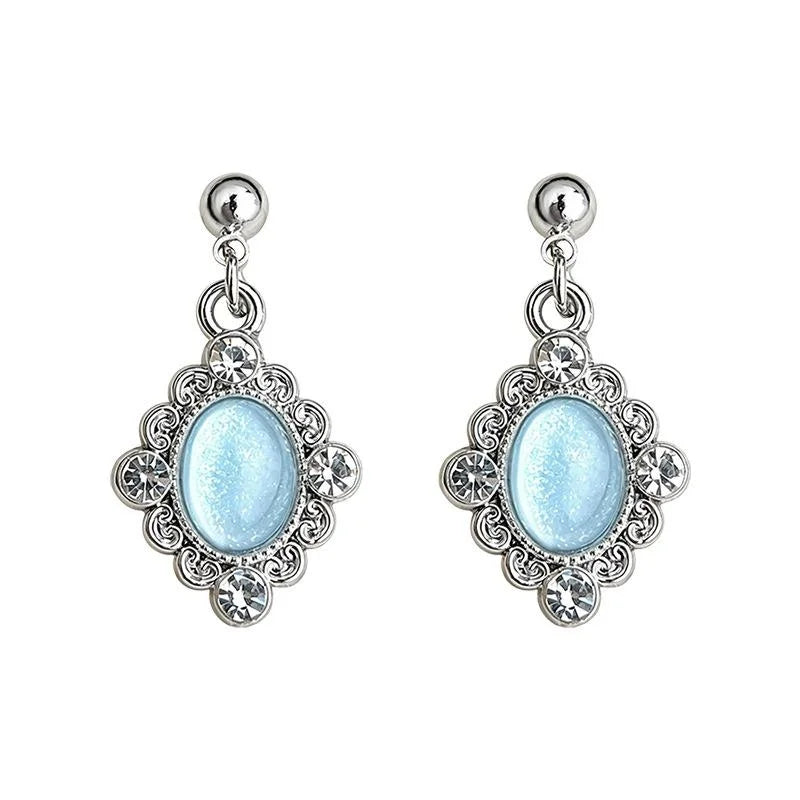 French Vintage Geometric Hollow Lace Flower Copper Alloy Drop Earrings