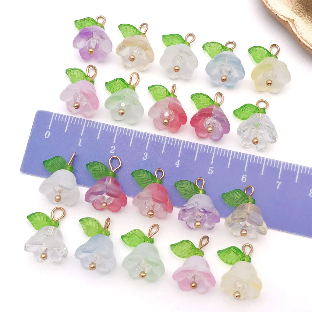 Glass Lily of the Valley Flower Bead Charm Pendants for DIY Earrings Necklace Keychain
