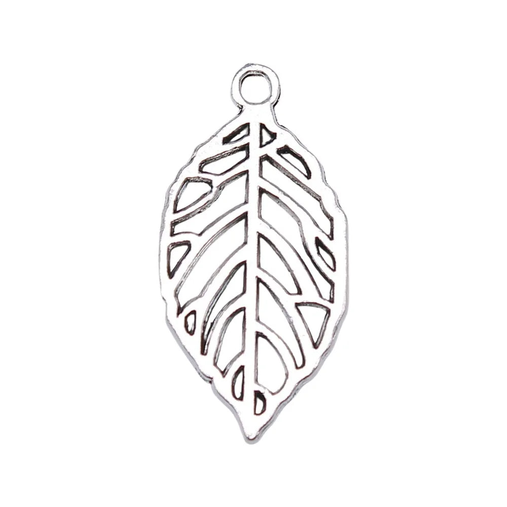 27x13mm 1.3g Multicolor Zinc Alloy Hollow Leaf Charm Pendant for DIY Necklace Bracelet Making