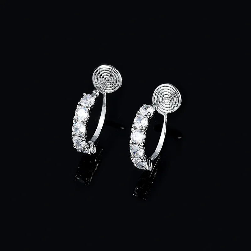 Elegant Spiral Disc Zircon Rhinestone Hoop Stud & Clip On No Piercing Alloy Small Huggie Earrings