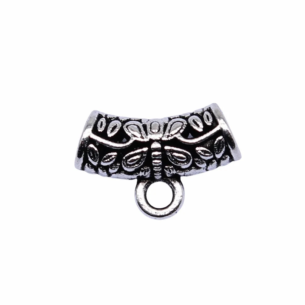 14x9mm 1g Antique Silver Zinc Alloy Carved Bail Connector Charm for DIY Pendant Necklace Making