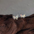 Mini Butterfly Stud Earrings Silver Plated Copper Micro Pave Colorful Zircon Korean Style