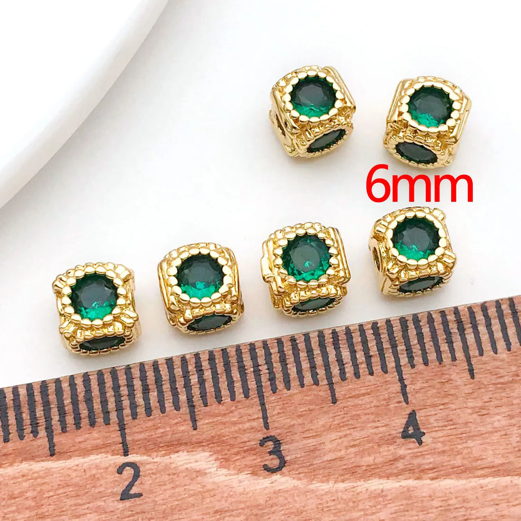 Copper Alloy 18K Gold Plated Zircon Barrel Spacer Bead for Bracelet and Jewelry Making