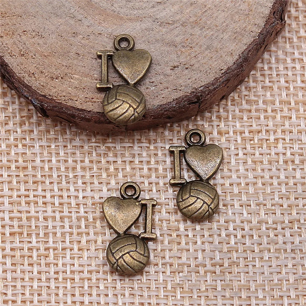 16x9mm 0.9g Multicolor Zinc Alloy I Love Volleyball Charm Pendant for DIY Bracelet Necklace Making