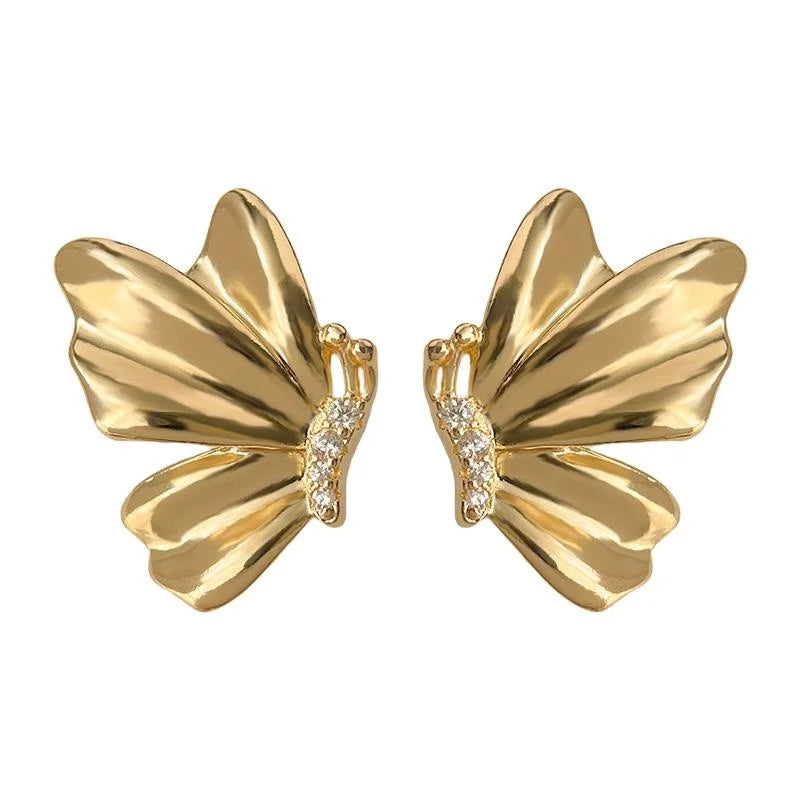14K Gold Plated Copper Butterfly Stud Earrings, Minimalist Luxury Designer Commuter Jewelry