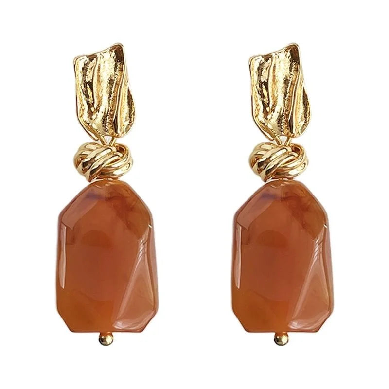 Vintage Hong Kong Style 14K Plated Copper Geometric Irregular Drop Earrings