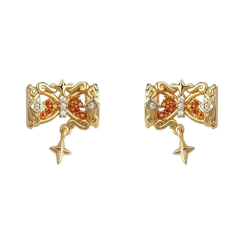 Light Luxury Copper Zircon Bow Star Hourglass Stud Earrings With Silver Plated Pins