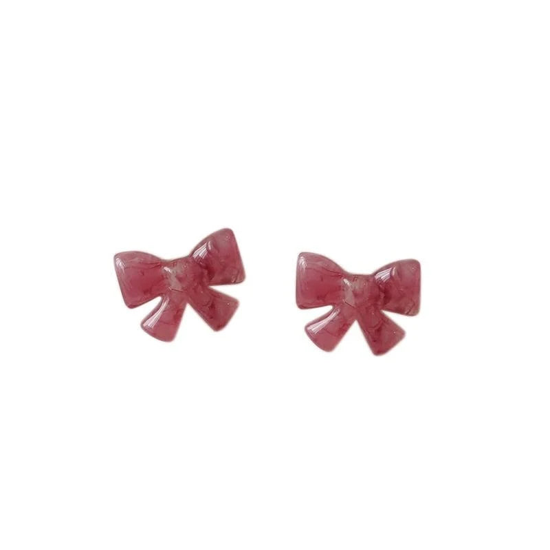 Fresh Sweet Resin Bow Stud Earrings With Silver Plated Pins Korean Japanese Cute Jewelry