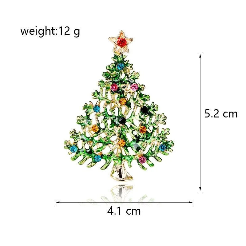 Elegant Enamel Christmas Tree Brooch With Colorful Rhinestones, Star Top Lapel Pin Corsage Gift