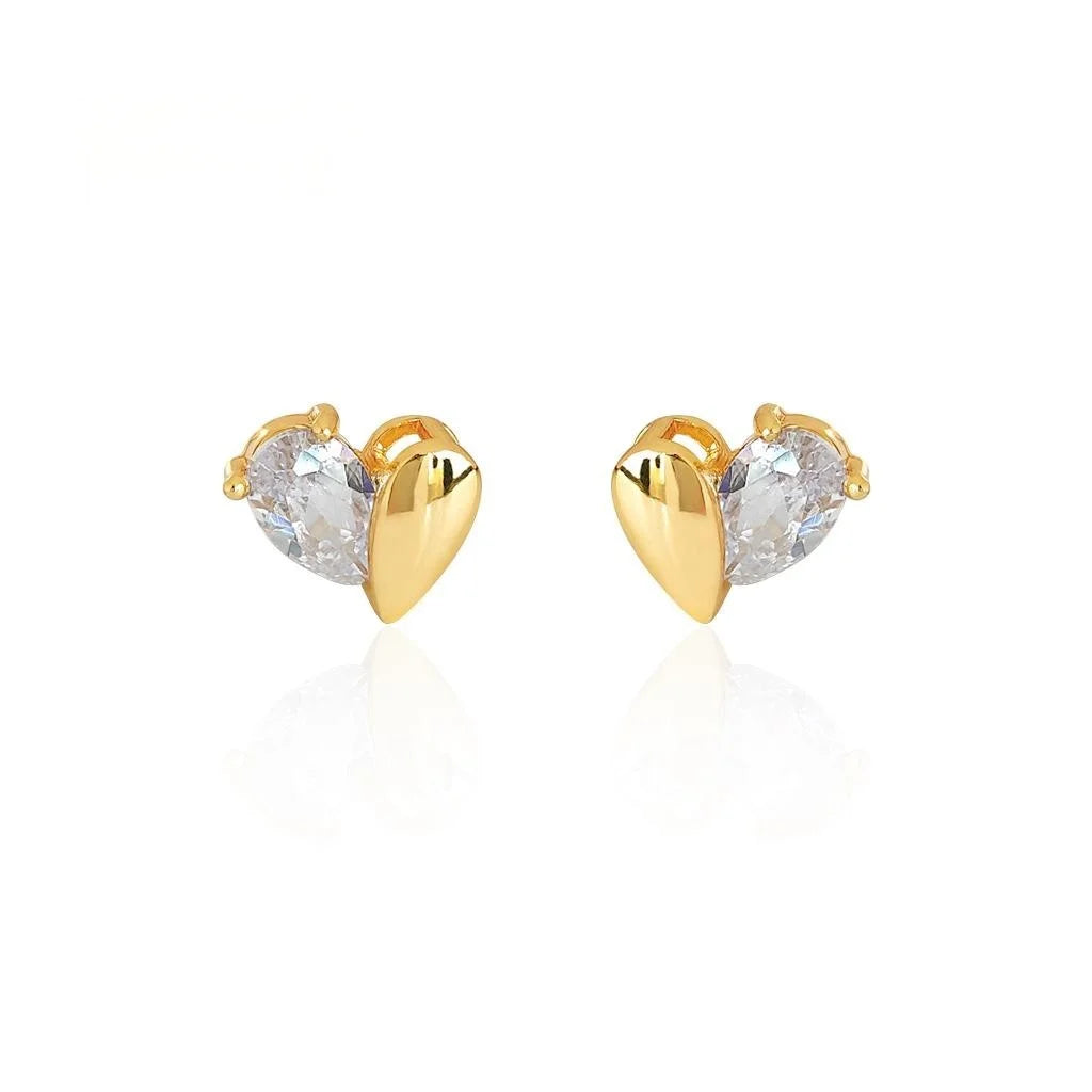 Thickened 18K Real Gold Plated Copper Heart Zircon Micro Pave Drop Earrings For Women