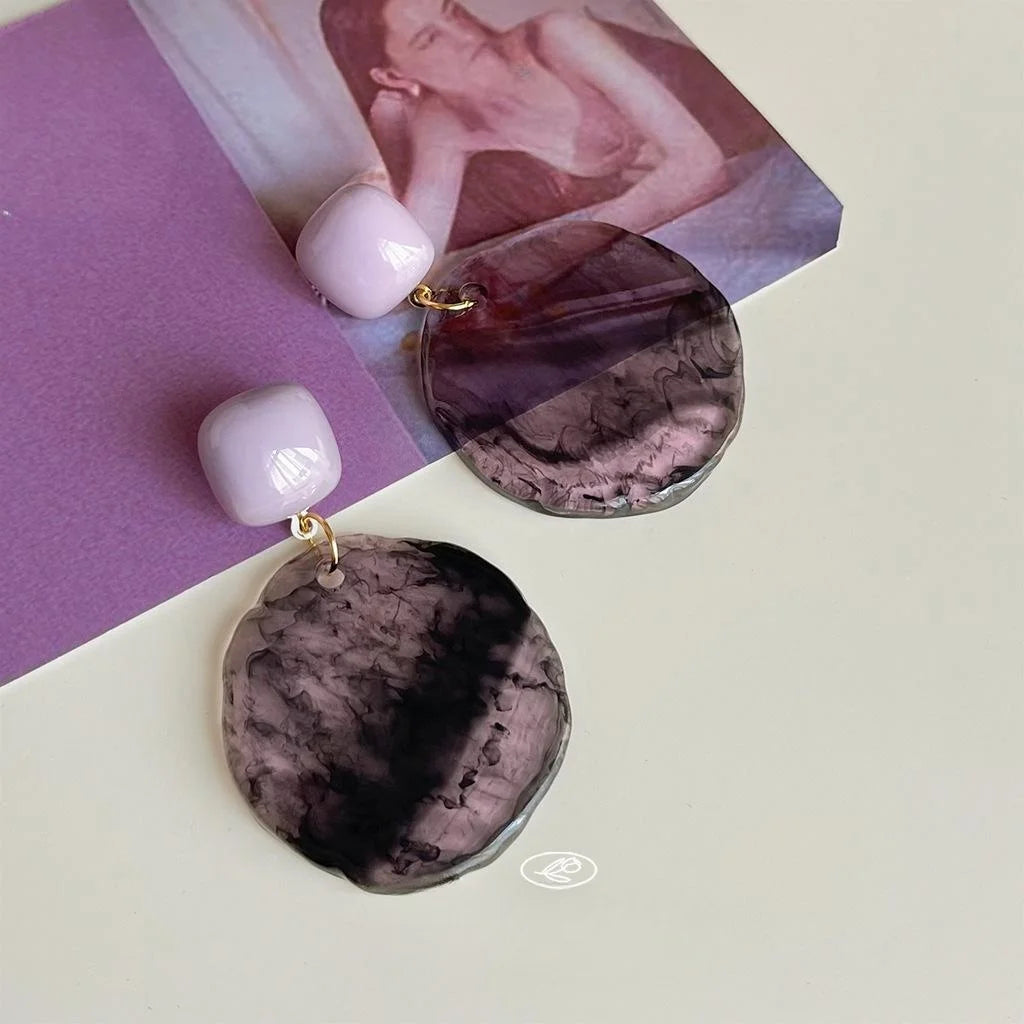 French Vintage Purple Gradient Acrylic Irregular Geometric Drop Earrings For Women