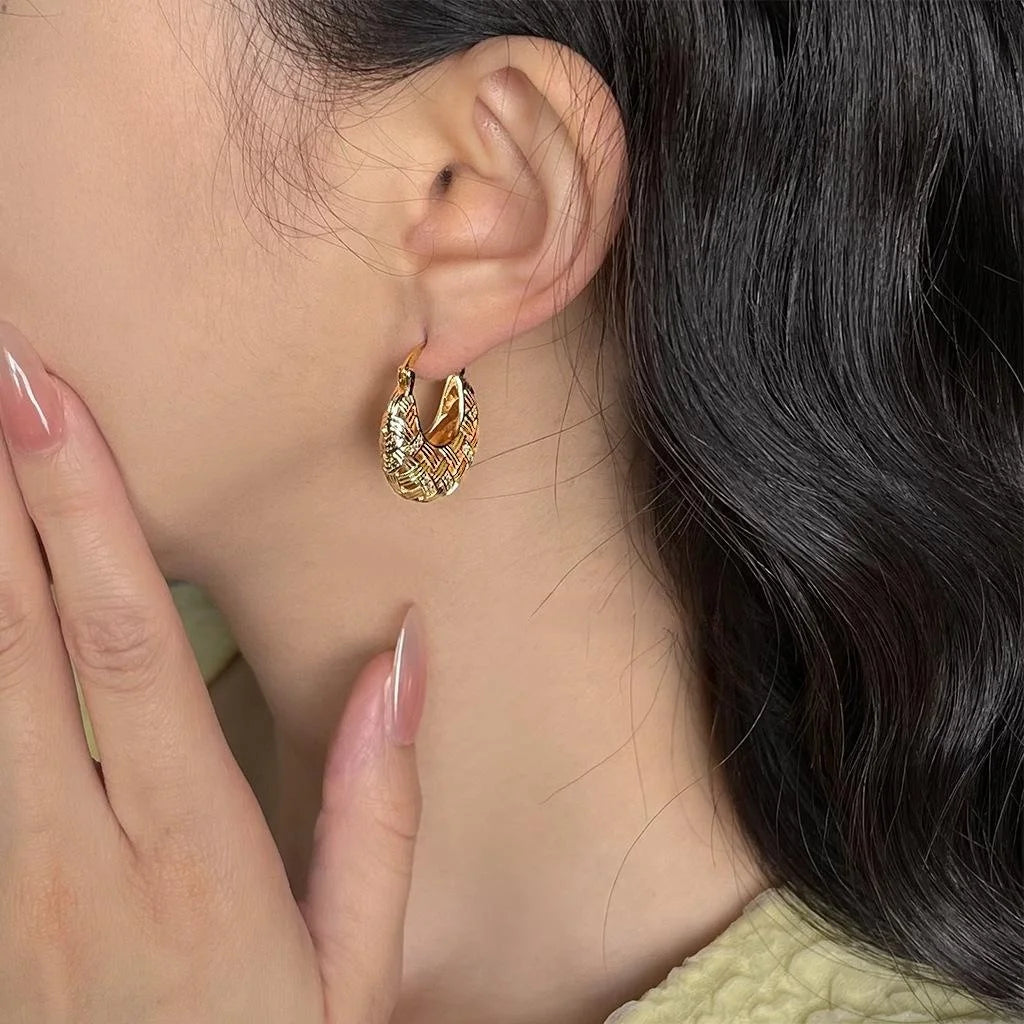 Light Luxury 18K Gold Plated Copper Micro Pave Zircon Geometric Mesh Drop Earrings