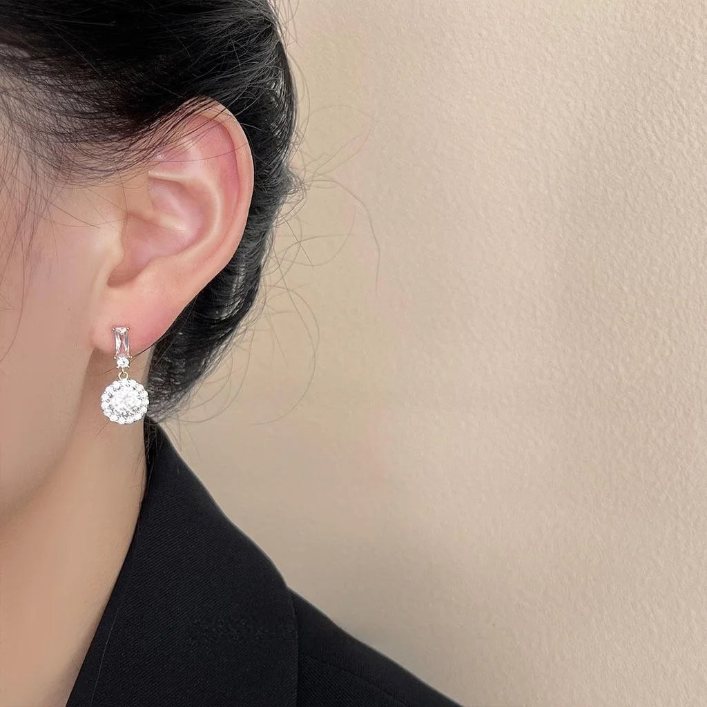 Light Luxury Copper Micro Pave Zircon Round Geometric Drop Earrings For Women