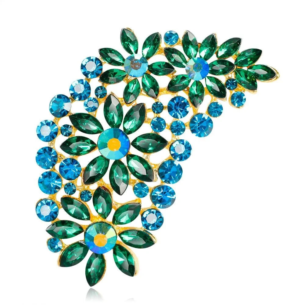 Elegant Crystal Rhinestone Floral Feather Brooch With Marquise Stones, Women's Lapel Pin Corsage Gift
