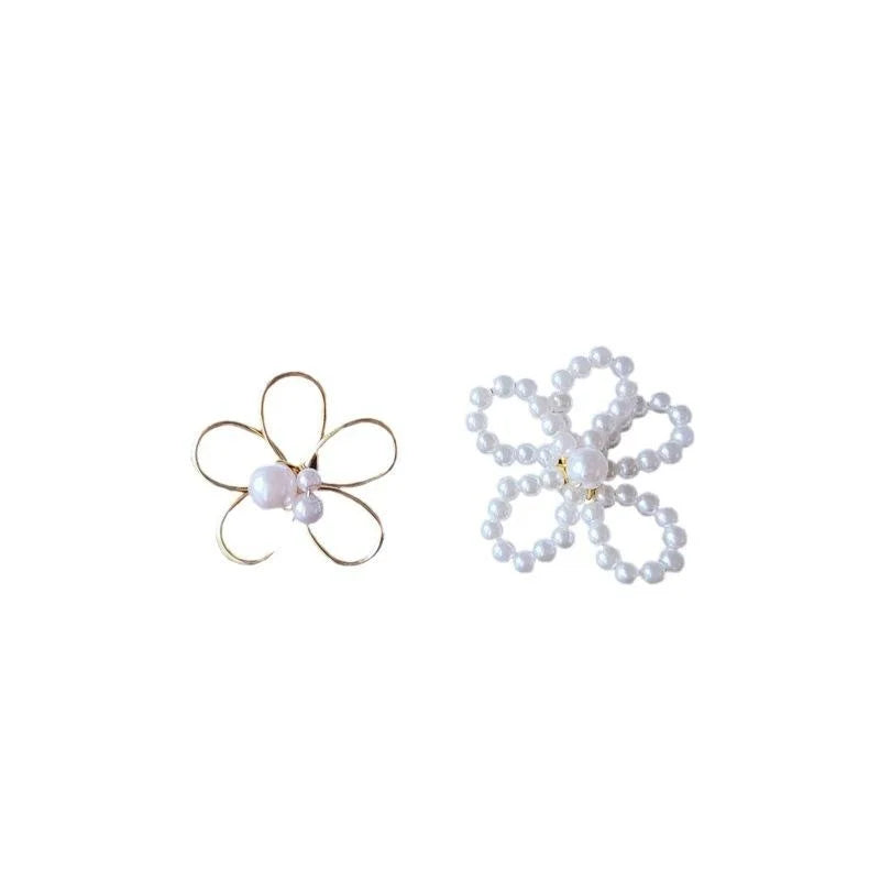 14K Gold Plated Handmade Asymmetrical Flower Pearl Resin Stud Earrings