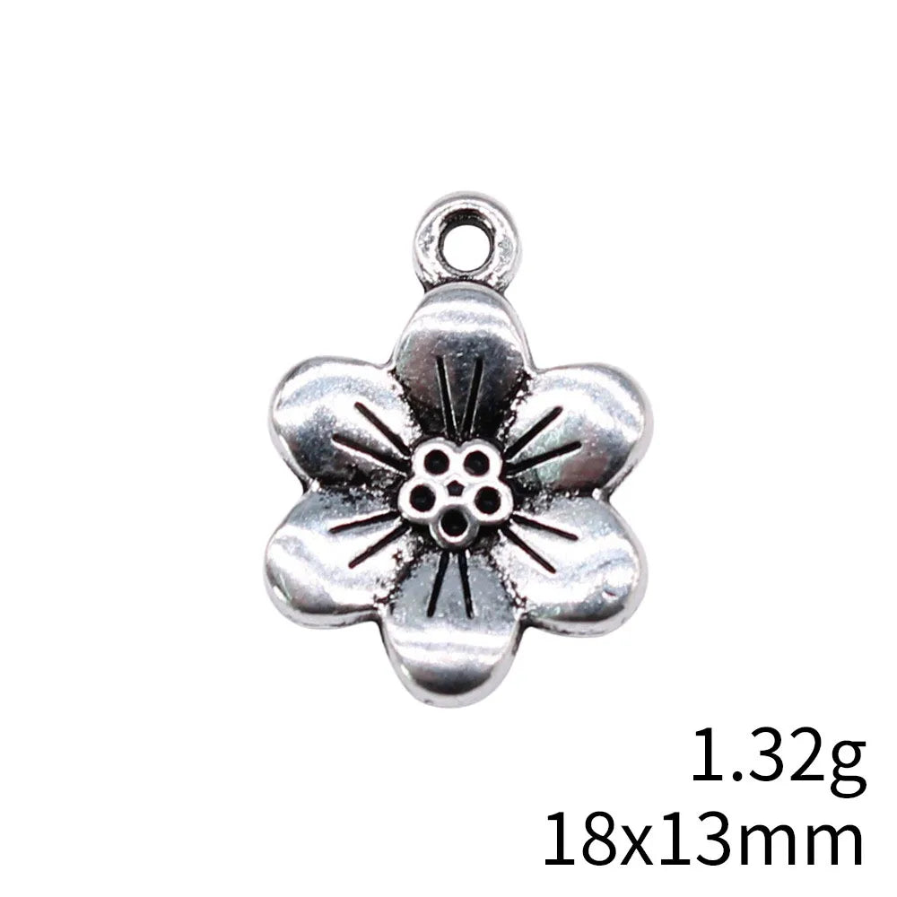 18x13mm 1.32g Antique Silver Zinc Alloy Flower Charm Pendant for DIY Earring Bracelet Jewelry Making