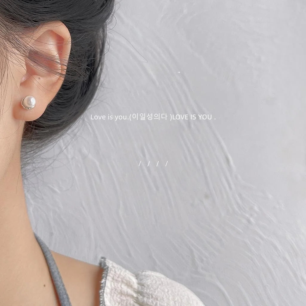 Silver Plated Copper Freshwater Pearl Stud Earrings Minimalist Round Daily Jewelry