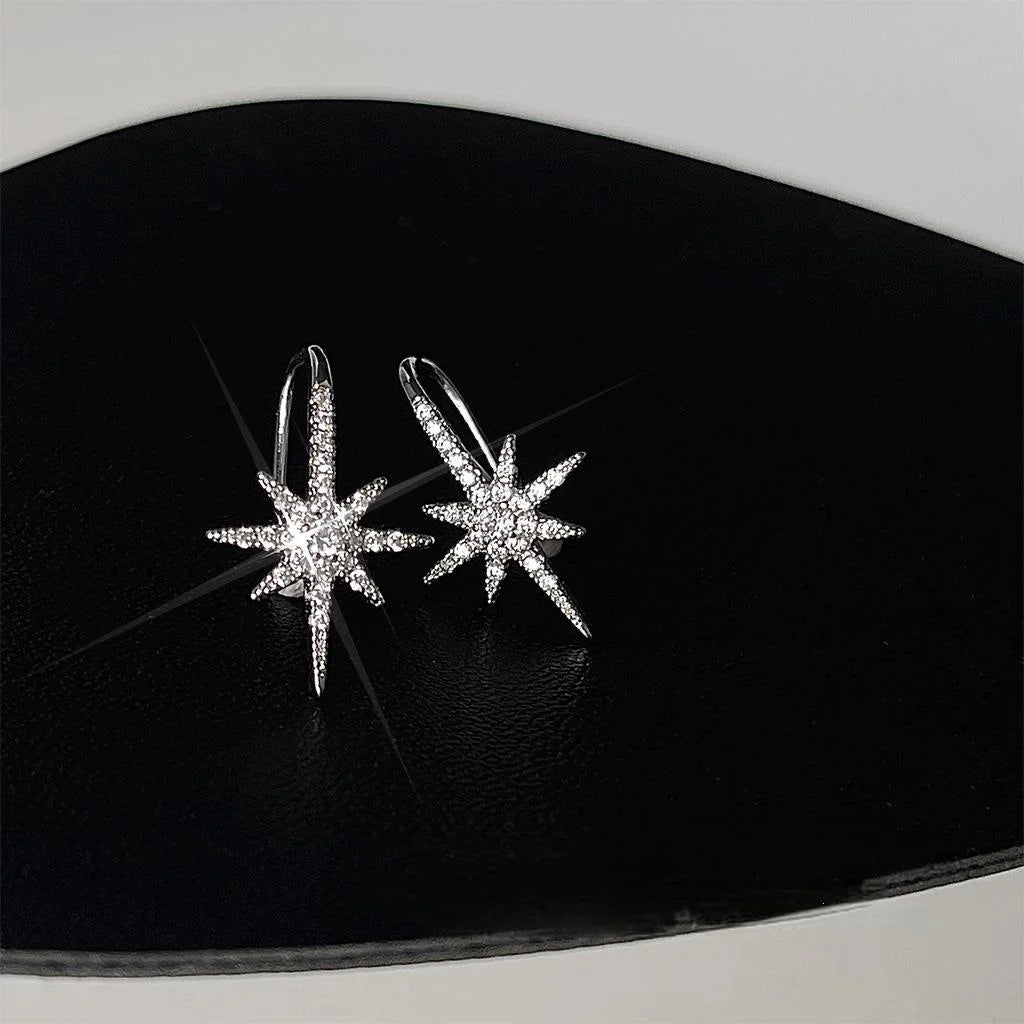 Elegant Eight-Point Star Zircon Micro Pave Copper Real Gold Plated Drop Earrings