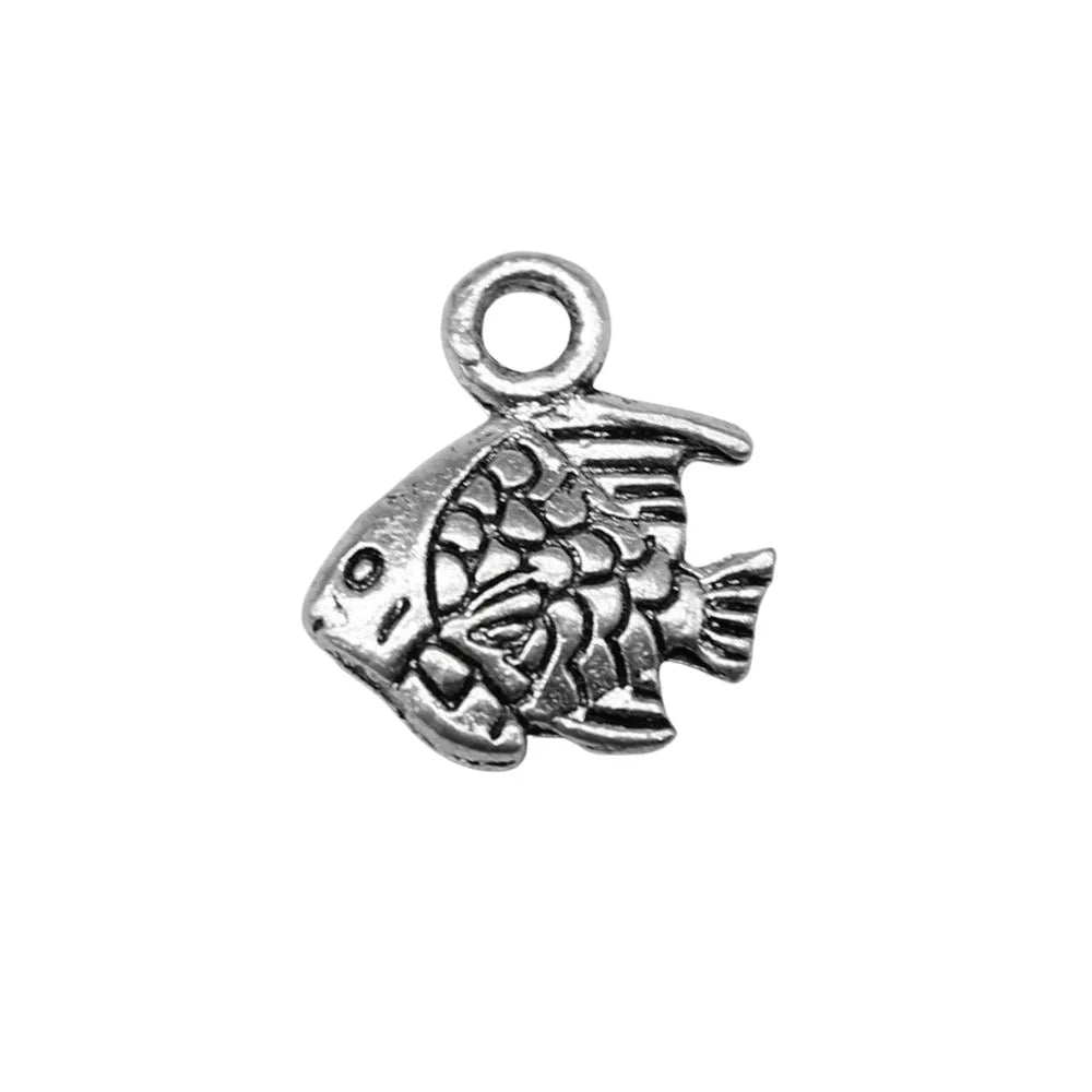 10x9mm 0.4g Antique Silver Zinc Alloy Tropical Fish Charm Pendant for DIY Ocean Jewelry Making