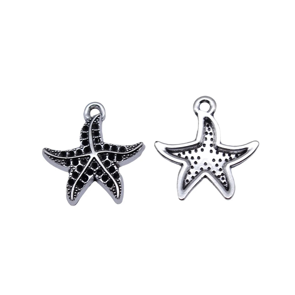 18x17mm 1.1g Antique Silver Zinc Alloy Starfish Charm Pendant for Rhinestone DIY Jewelry Making