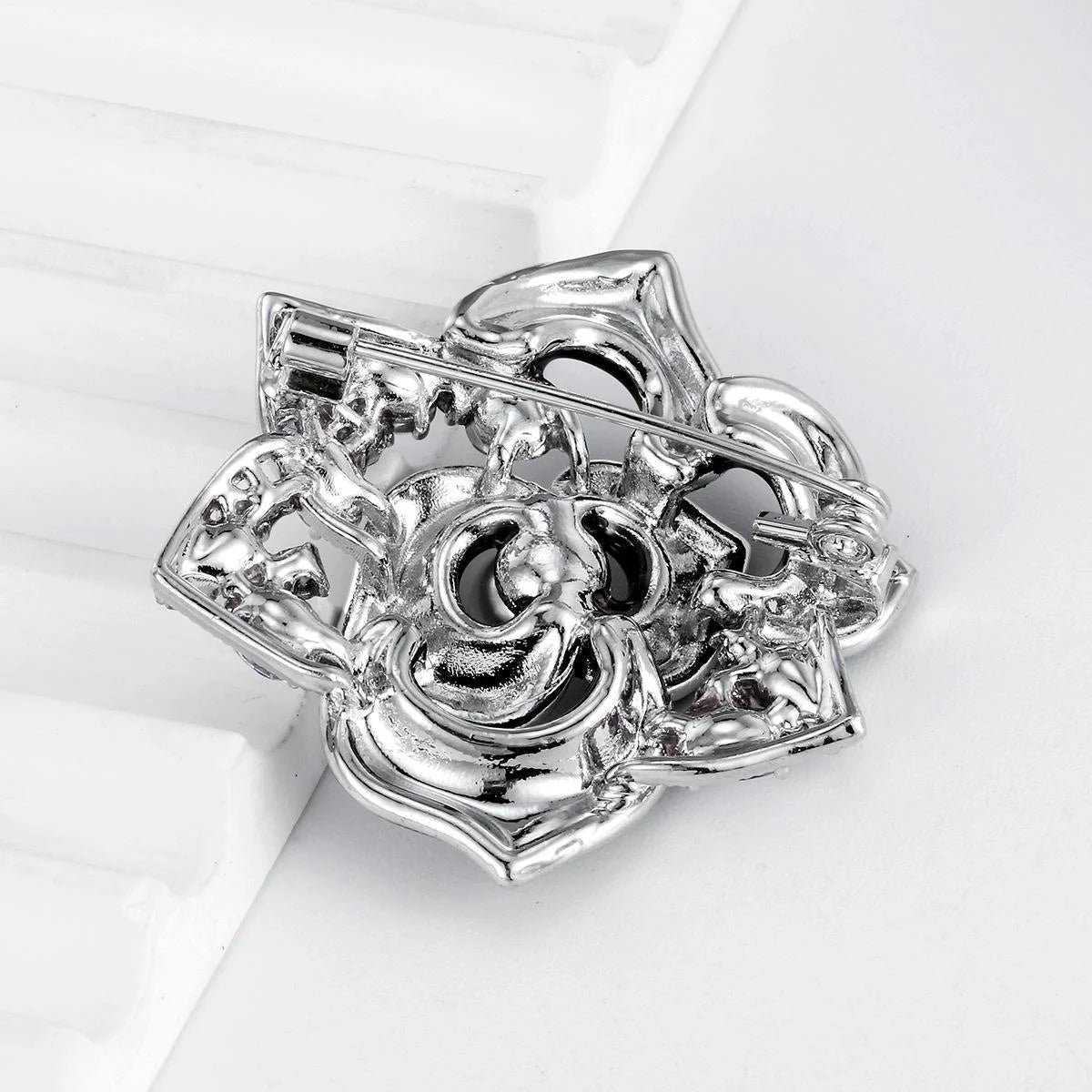 Elegant Purple Enamel Camellia Flower Brooch With Faux Pearl And Rhinestone, Women's Lapel Pin Gift