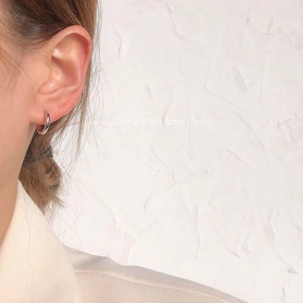 Minimalist Silver Tone Copper Geometric Hoop Drop Earrings Smooth Metal Versatile Office Style