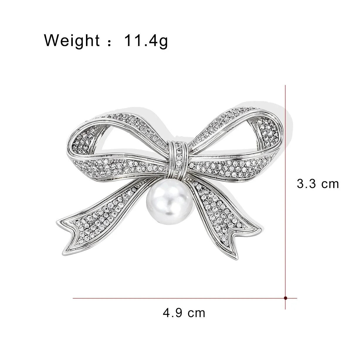Elegant Pearl Bow Brooch With Rhinestone Pave Copper Plated Lapel Pin For Wedding Corsage Gift