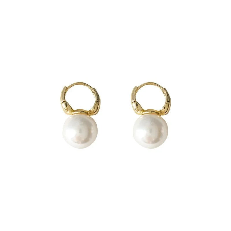 14K Gold Plated Copper Glass Pearl Drop Earrings Minimalist Geometric Hoop Line Luxury Style