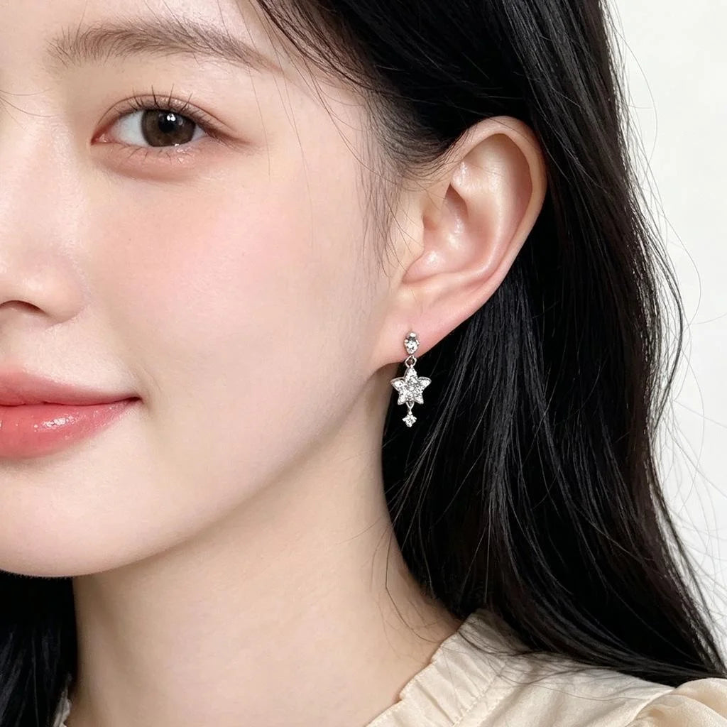 High-End Zircon Inlaid Five-Point Star Drop Earrings Eco-Friendly Copper Meteor Jewelry