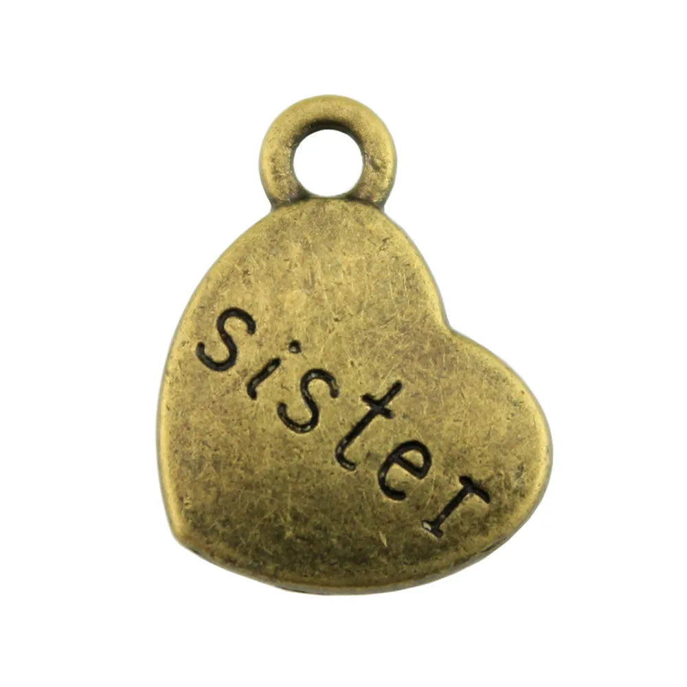15x18mm 2.8g Multicolor Zinc Alloy Sister Heart Charm Pendant for DIY Bracelet Necklace Making
