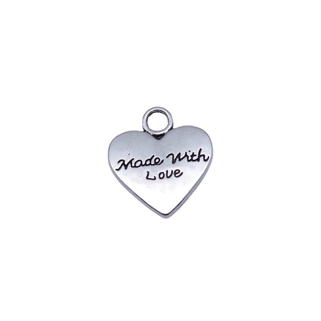 19x17mm 2g Antique Silver Zinc Alloy Made With Love Heart Double Sided Charm Pendant for DIY Jewelry Making