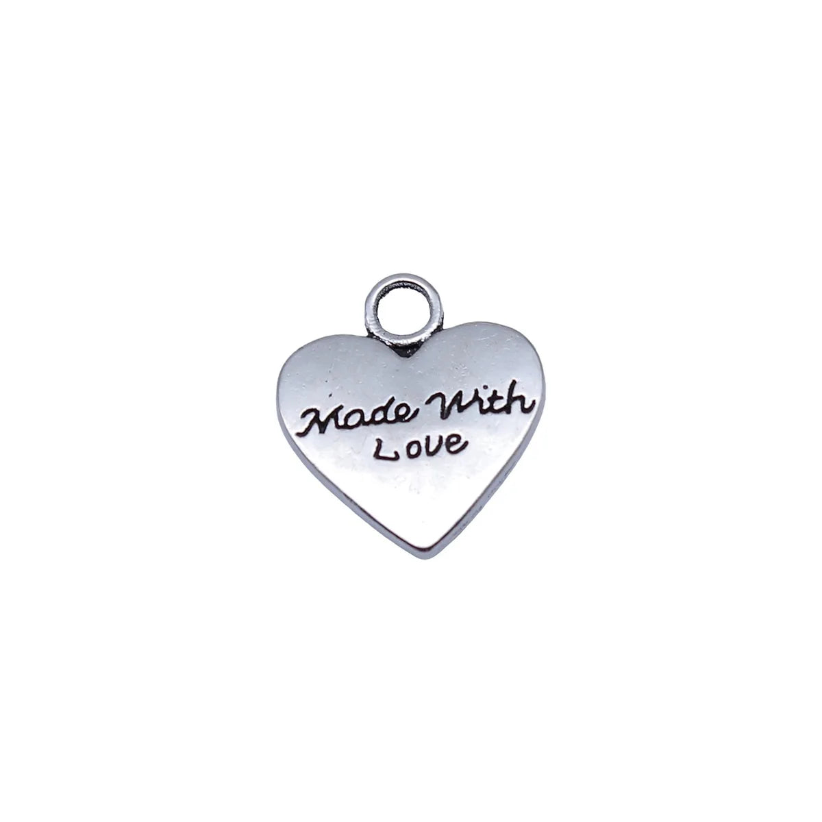 19x17mm 2g Antique Silver Zinc Alloy Made With Love Heart Double Sided Charm Pendant for DIY Jewelry Making