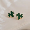 Original Green Enamel Maple Leaf Drop Earrings Copper Zircon Micro Pave Fresh Commute Jewelry