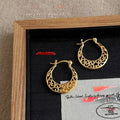 Vintage Copper Hollow Floral Geometric Stud Earrings French Court Light Luxury Jewelry
