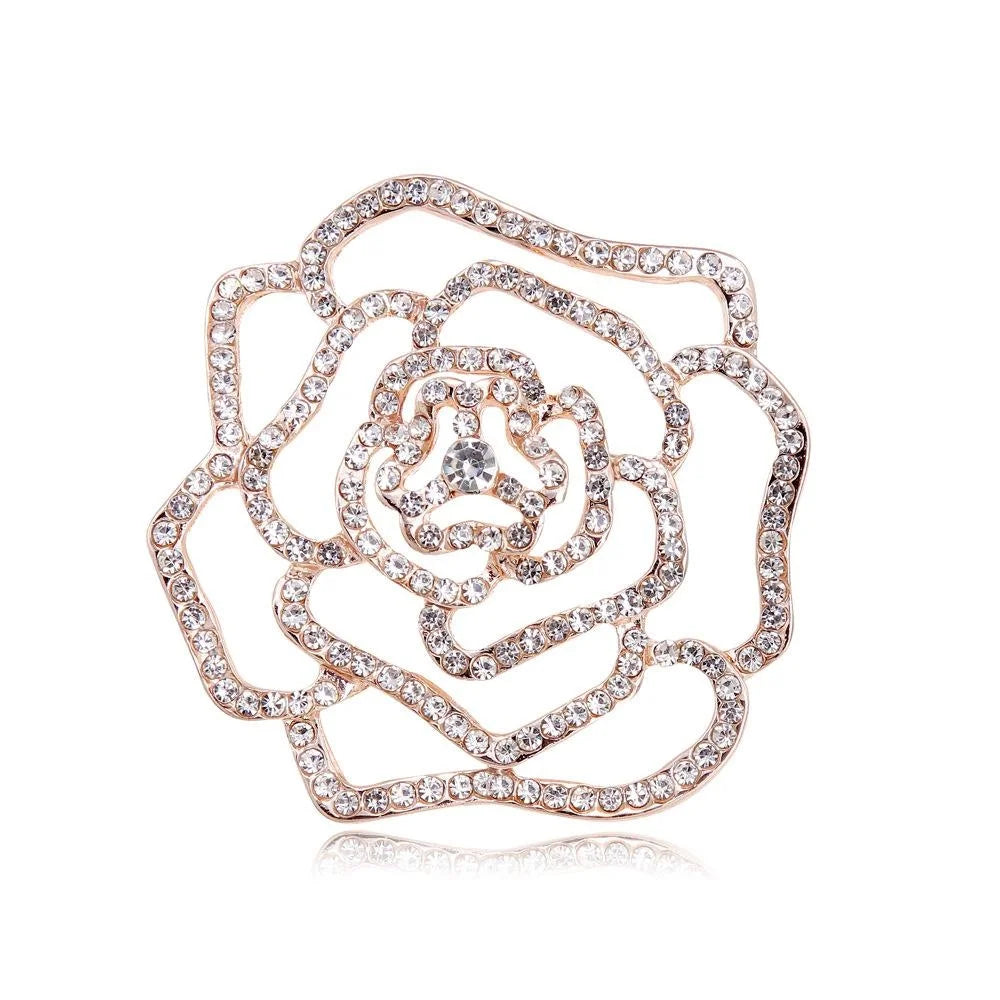 Elegant Rhinestone Women's Federation Emblem Flower Brooch, Alloy Crystal Lapel Pin Corsage Suit Gift