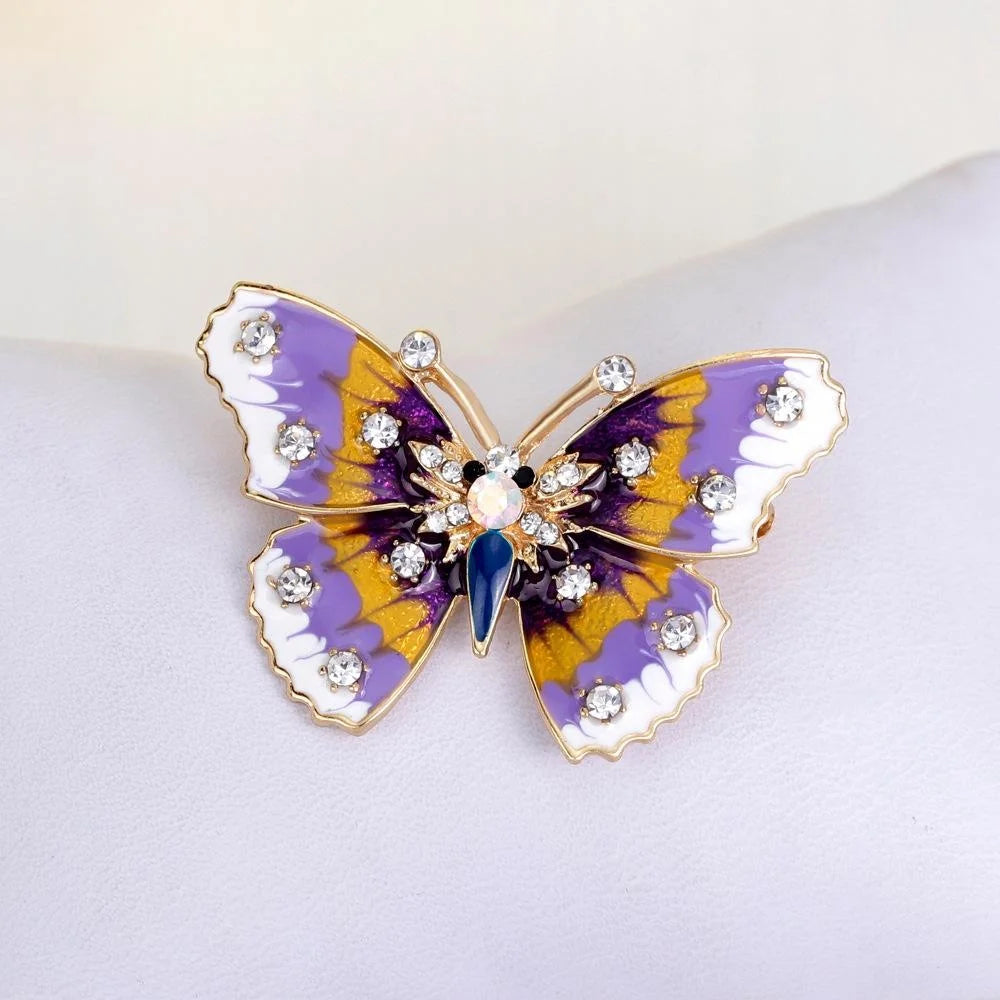 Elegant Enamel Butterfly Brooch With Rhinestone Zircon Accents, Alloy Lapel Pin Corsage Suit Accessory Gift