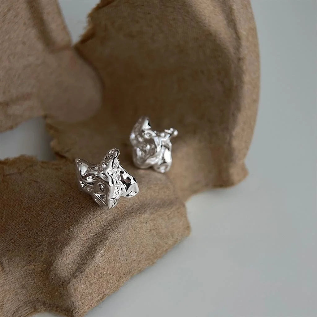 Minimalist Silver Liquid Irregular Geometric Eco-Friendly Copper Stud Earrings For Women