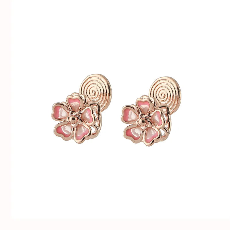 Elegant Pink Enamel Hollow Flower Alloy Stud & Clip On No Piercing Sweet Gradient Floral Earrings