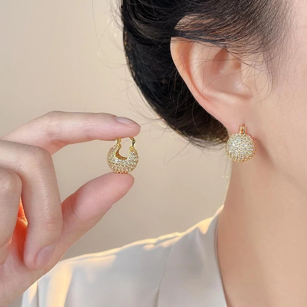 Thick Gold Plated Copper Zircon Geometric Round Old Money Style Drop Earrings